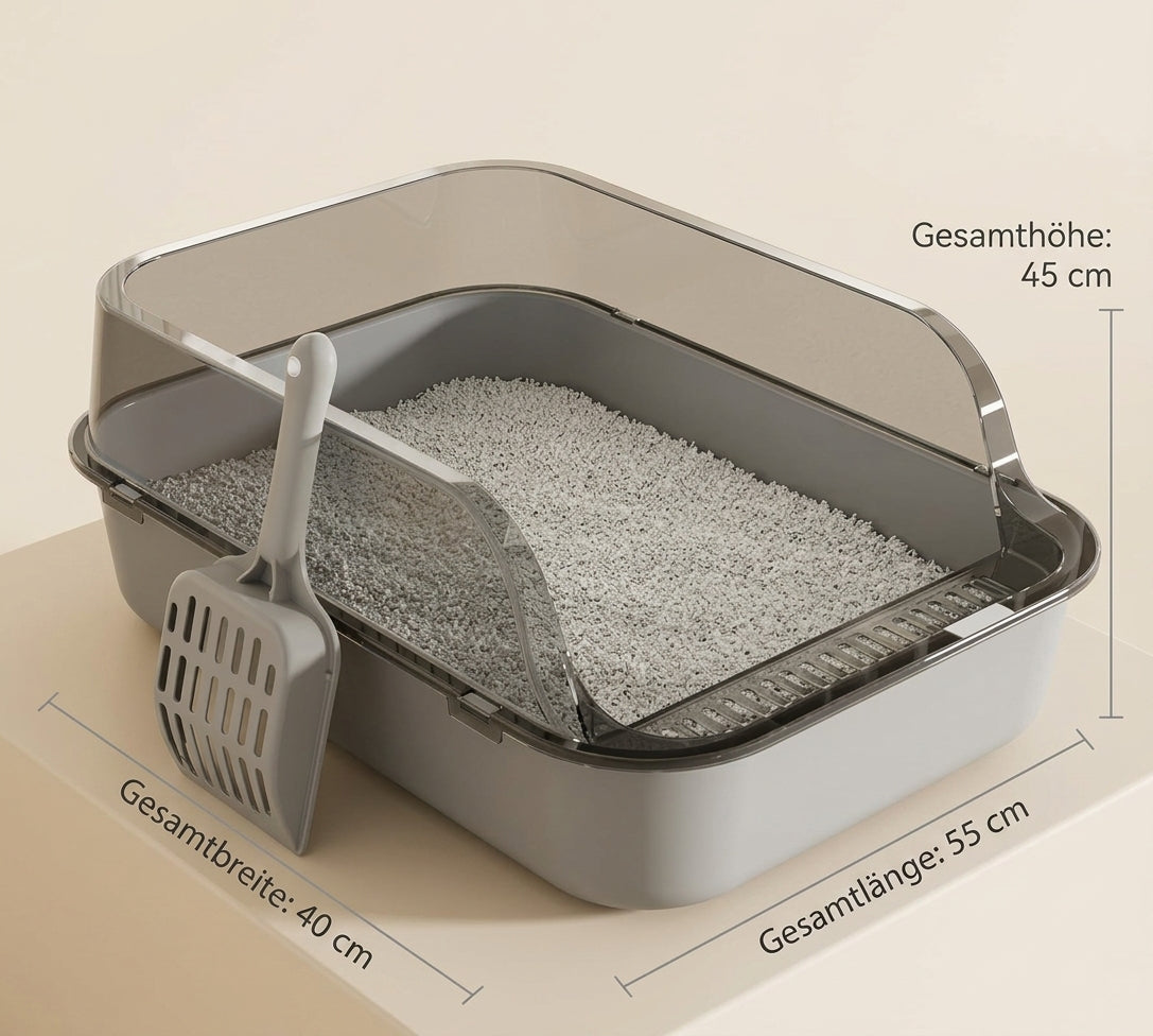 Halboffene Katzentoilette mit hohem Rand – spritzwassergeschützt