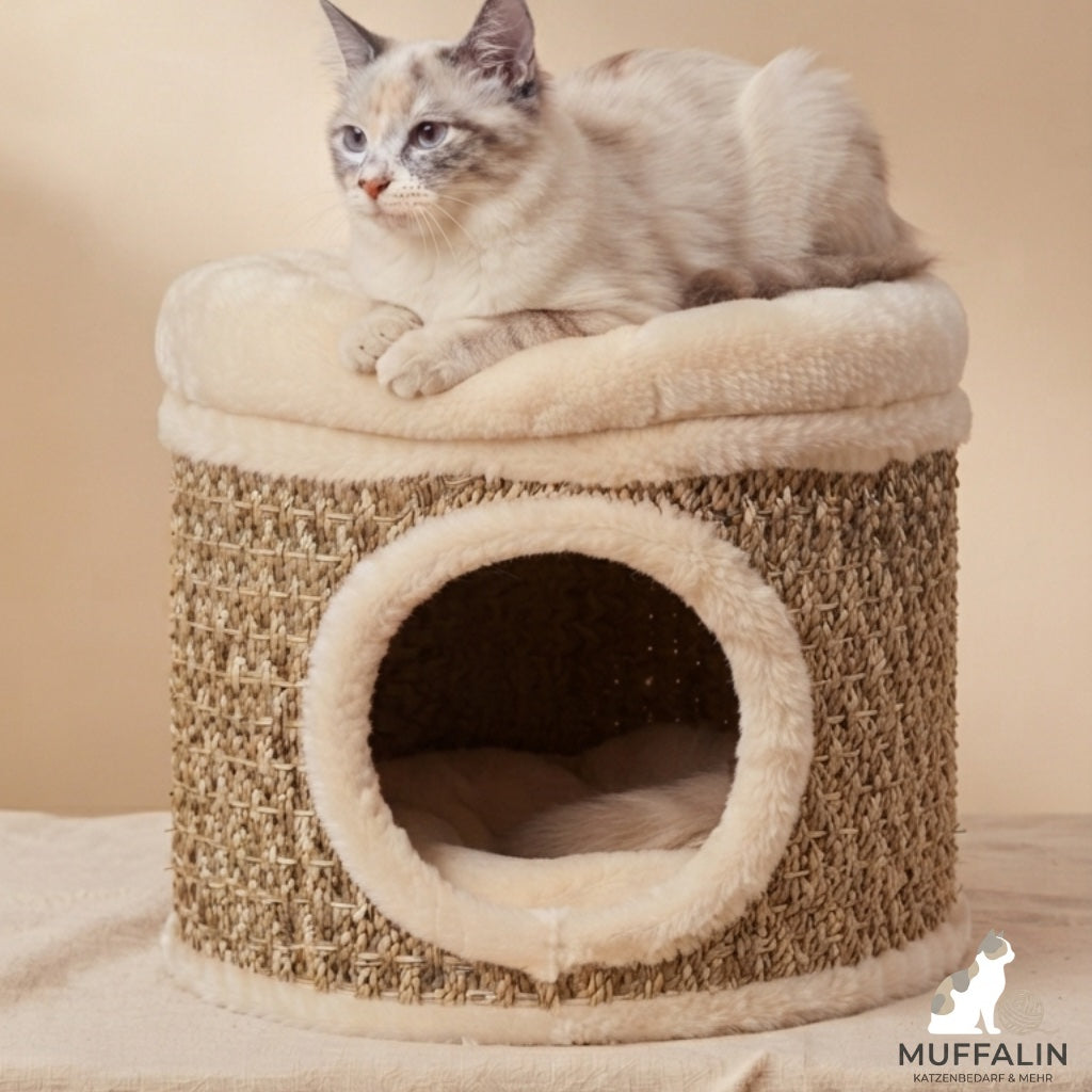 MUFFALIN 'Sichere Oase' – Exklusive Katzenhöhle aus Natur-Seegras: Luxus-Komfort und Schutz für Ihren Liebling