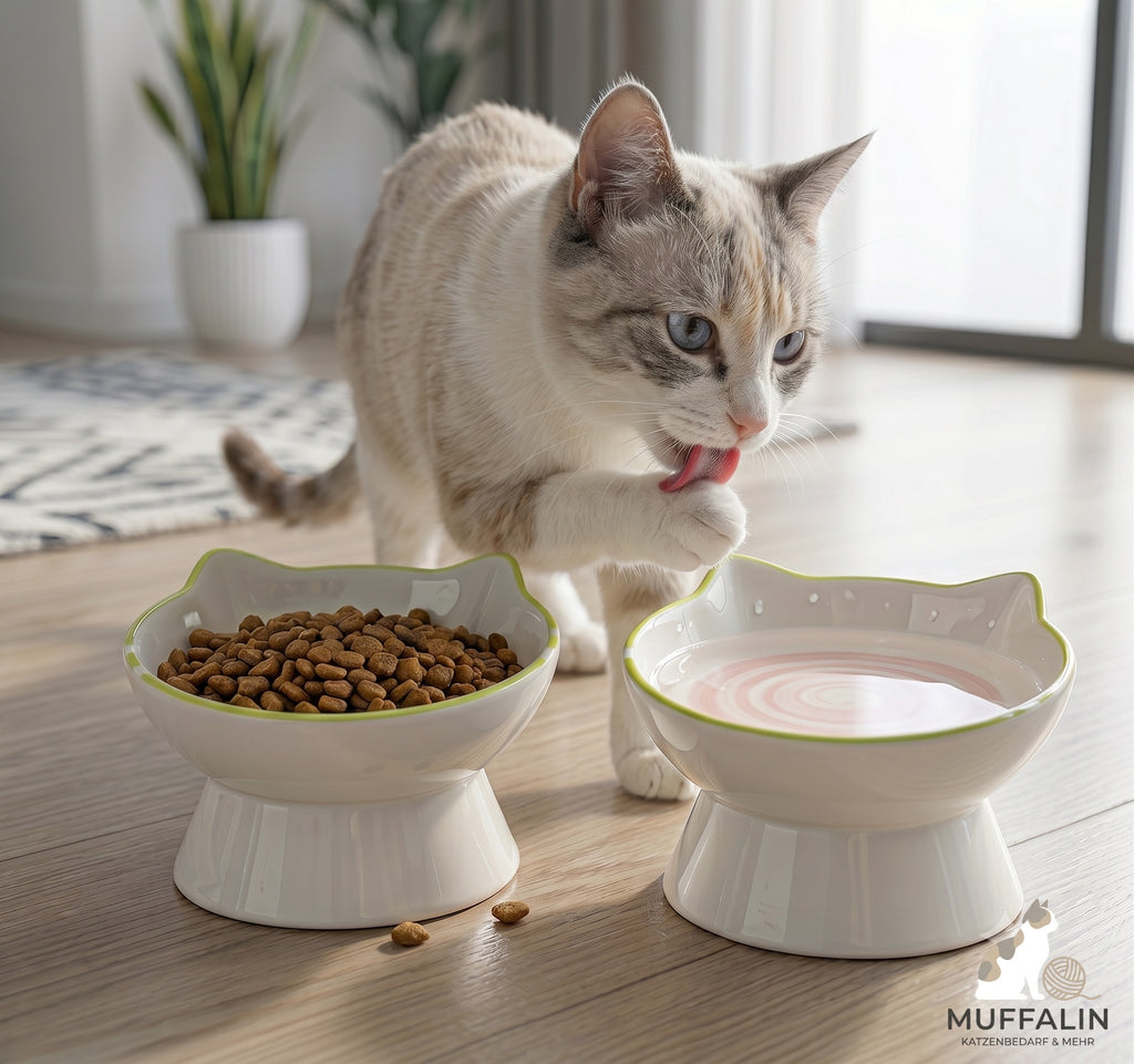 Handbemalter Keramik-Katzennapf mit Katzenohren – Stilvoller Futter- & Wassernapf für Katzen