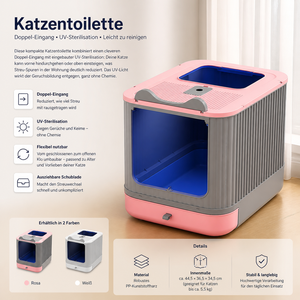 UV-Kompakt-Toilette – Katzenklo mit UV-Sterilisation und Doppel-Eingang