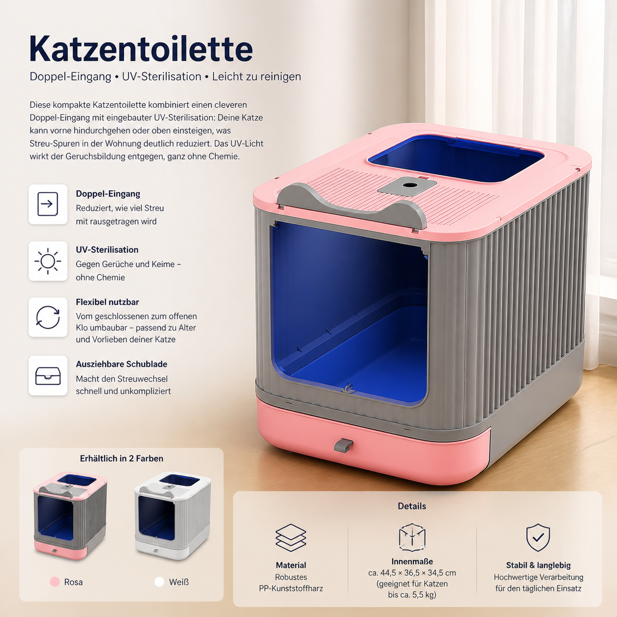 UV-Kompakt-Toilette – Katzenklo mit UV-Sterilisation und Doppel-Eingang