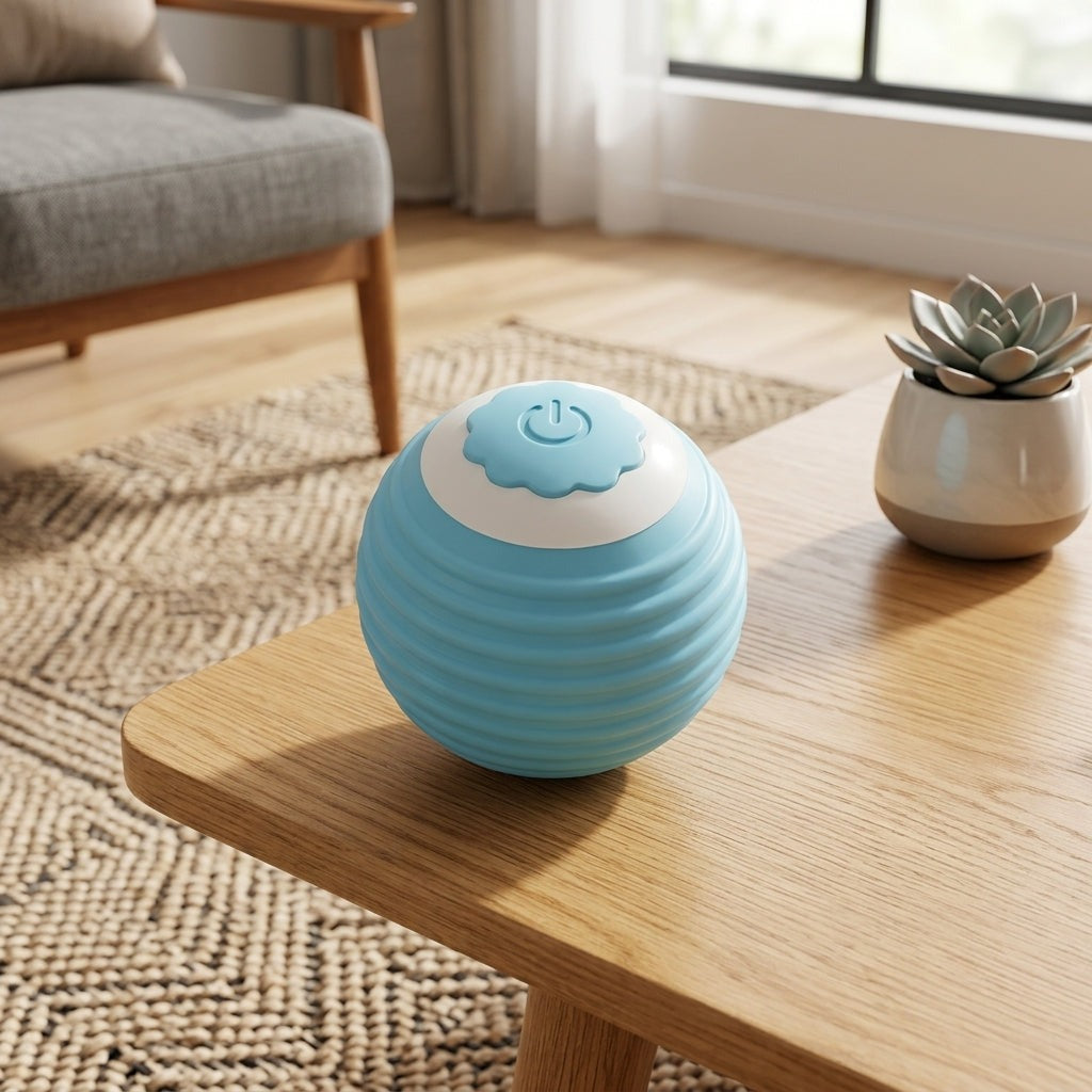 Smart-Ball blau auf Wohnzimmertisch